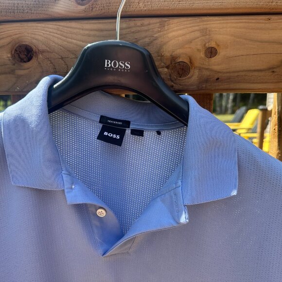 Boss Mercerized-cotton regular-fit, light blue polo with mesh micro pattern - Picture 2 of 3